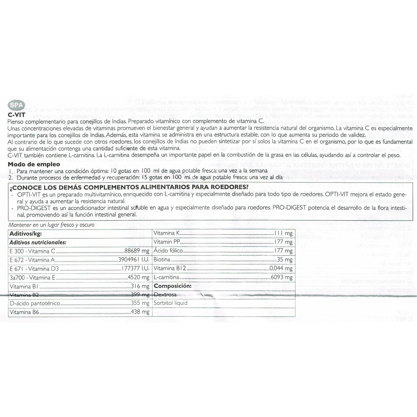 VITAMINAS ROEDORES C-VIT 50 ML. - Imagen 2