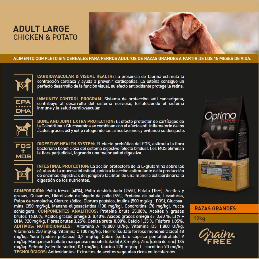 OPTIMA NOVA ADULT LARGE POLLO PATATA 12 KG. - Imagen 2