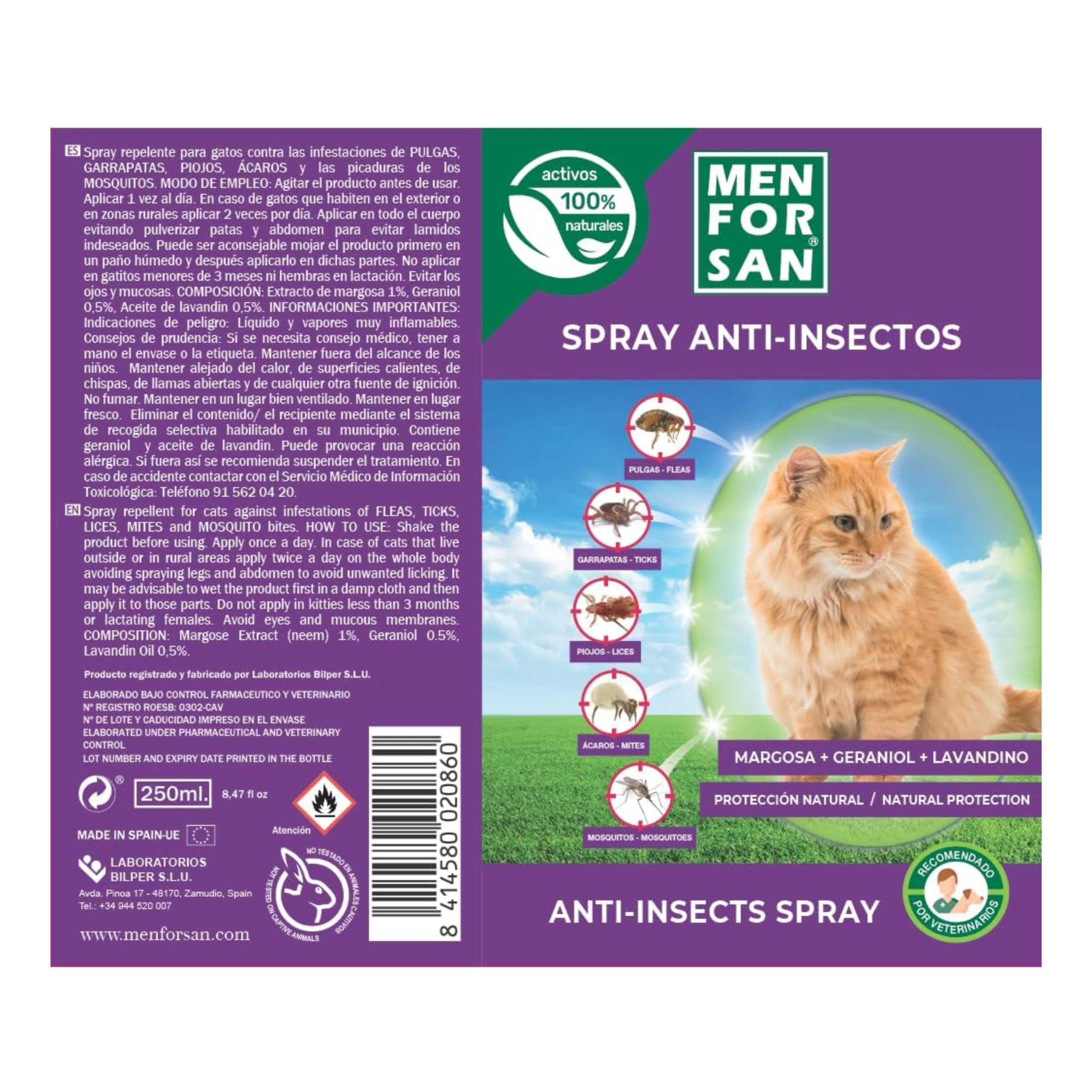 MENFORSAN SPRAY ANTI INSECTOS 250 ML.GATOS - Imagen 2