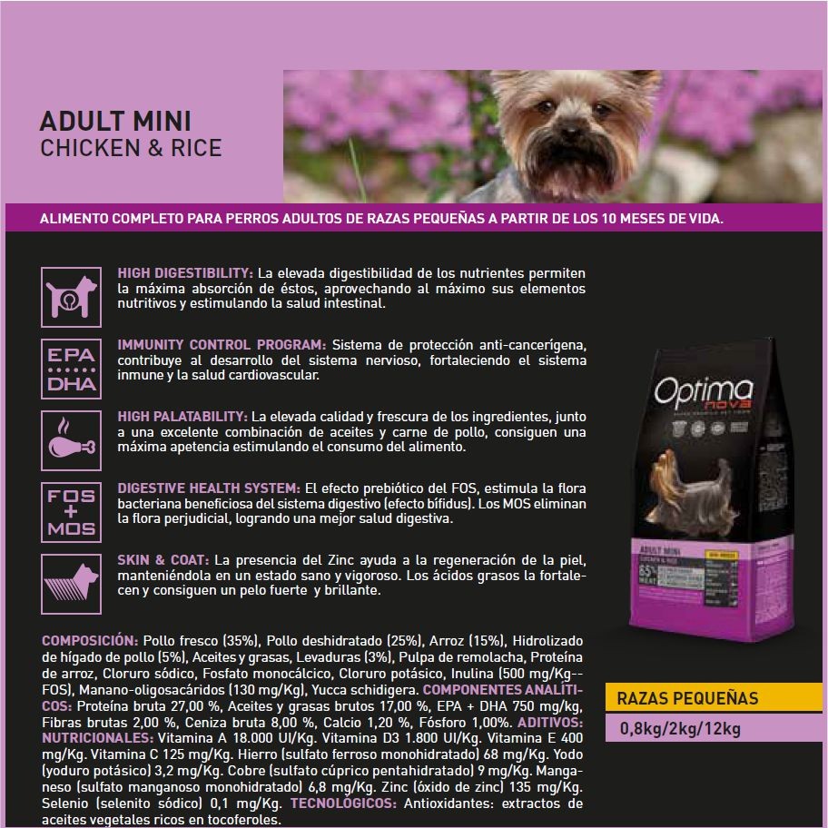 OPTIMA NOVA ADULT MINI POLLO ARROZ 2 KG. - Imagen 3